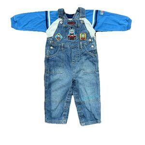 Vintage Y2K Boys Thomas The Train Overalls and Tshirt Embroidered Size 24M